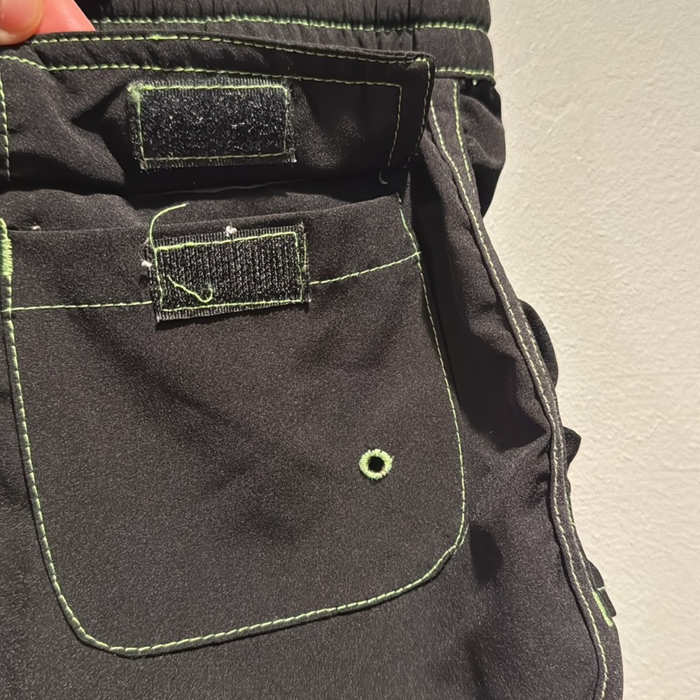 Raya Sun Black Swim Surf Athletic Shorts with Green Accents Velcro Back Pocket - Picture 6 of 8